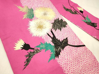 平和屋着物＊夏物 アンティーク 大正ロマン 九寸名古屋帯 絽縮緬 総手刺繍 絞り 枝花文 金銀糸 正絹 逸品 DABC8418cm