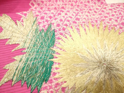 平和屋着物＊夏物 アンティーク 大正ロマン 九寸名古屋帯 絽縮緬 総手刺繍 絞り 枝花文 金銀糸 正絹 逸品 DABC8418cm