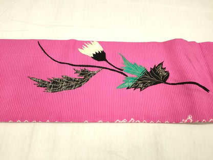 平和屋着物＊夏物 アンティーク 大正ロマン 九寸名古屋帯 絽縮緬 総手刺繍 絞り 枝花文 金銀糸 正絹 逸品 DABC8418cm