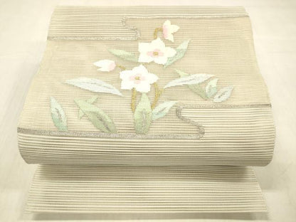 平和屋着物＊夏物 絽綴れ 八寸名古屋帯 草花文 金銀糸 逸品 DABC8419cm