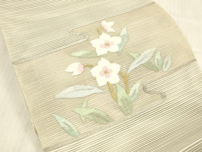 平和屋着物＊夏物 絽綴れ 八寸名古屋帯 草花文 金銀糸 逸品 DABC8419cm