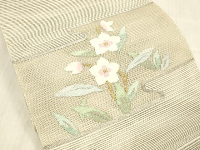 平和屋着物＊夏物 絽綴れ 八寸名古屋帯 草花文 金銀糸 逸品 DABC8419cm
