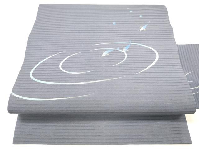 平和屋着物＊夏物 絽塩瀬 九寸名古屋帯 流水魚文 金銀彩 正絹 逸品 DABC8422cm