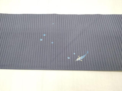 平和屋着物＊夏物 絽塩瀬 九寸名古屋帯 流水魚文 金銀彩 正絹 逸品 DABC8422cm