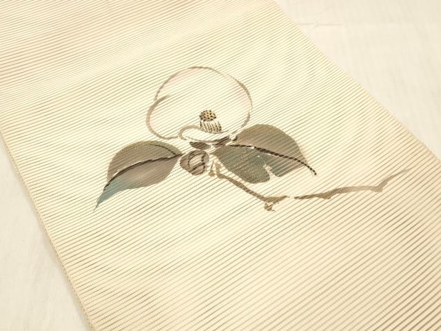 平和屋着物＊夏物 絽綴れ 八寸名古屋帯 作家物 手描き 枝椿 金彩 正絹 逸品 DABC8424cm