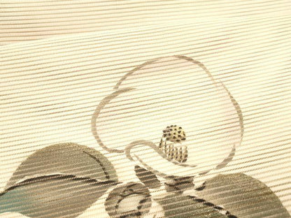 平和屋着物＊夏物 絽綴れ 八寸名古屋帯 作家物 手描き 枝椿 金彩 正絹 逸品 DABC8424cm