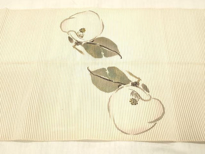 平和屋着物＊夏物 絽綴れ 八寸名古屋帯 作家物 手描き 枝椿 金彩 正絹 逸品 DABC8424cm