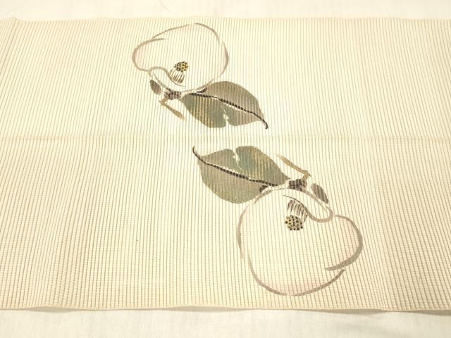 平和屋着物＊夏物 絽綴れ 八寸名古屋帯 作家物 手描き 枝椿 金彩 正絹 逸品 DABC8424cm
