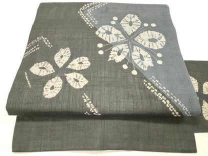 平和屋着物＊夏物 九寸名古屋帯 絞り 舞花文 黒地 正絹 逸品 DABC8426cm