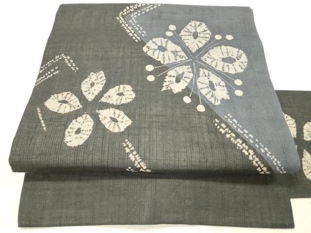平和屋着物＊夏物 九寸名古屋帯 絞り 舞花文 黒地 正絹 逸品 DABC8426cm