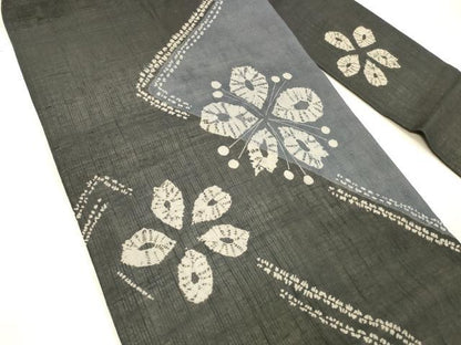 平和屋着物＊夏物 九寸名古屋帯 絞り 舞花文 黒地 正絹 逸品 DABC8426cm