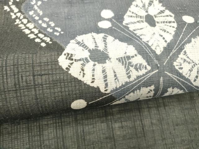 平和屋着物＊夏物 九寸名古屋帯 絞り 舞花文 黒地 正絹 逸品 DABC8426cm