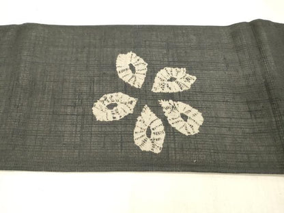 平和屋着物＊夏物 九寸名古屋帯 絞り 舞花文 黒地 正絹 逸品 DABC8426cm