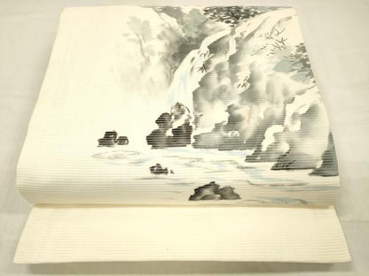 平和屋着物＊夏物 九寸開き名古屋帯 作家物 手描き 風景文 正絹 逸品 DABC8428cm