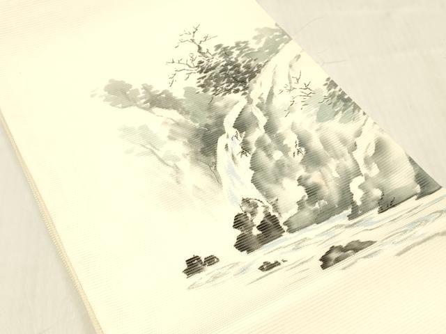 平和屋着物＊夏物 九寸開き名古屋帯 作家物 手描き 風景文 正絹 逸品 DABC8428cm