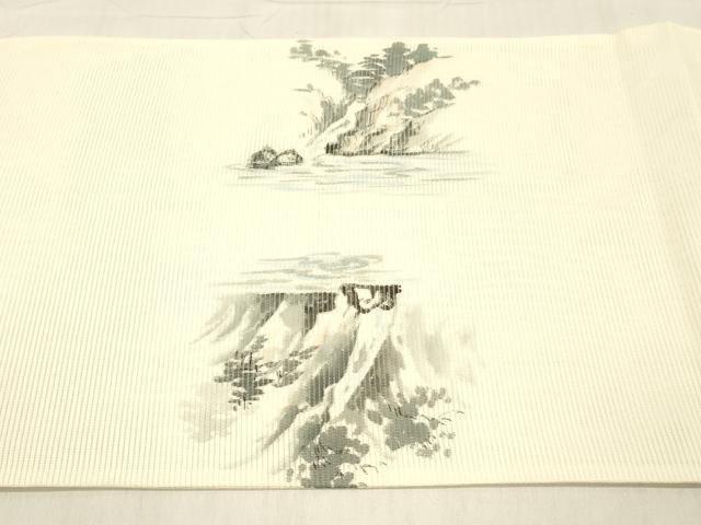 平和屋着物＊夏物 九寸開き名古屋帯 作家物 手描き 風景文 正絹 逸品 DABC8428cm
