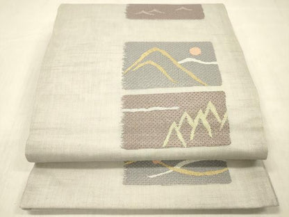 平和屋着物＊夏物 九寸開き名古屋帯 遠山文 銀糸 正絹 逸品 DABC8430cm