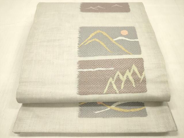 平和屋着物＊夏物 九寸開き名古屋帯 遠山文 銀糸 正絹 逸品 DABC8430cm