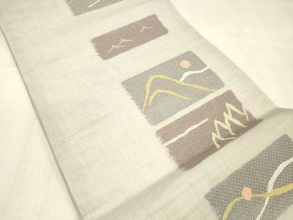 平和屋着物＊夏物 九寸開き名古屋帯 遠山文 銀糸 正絹 逸品 DABC8430cm