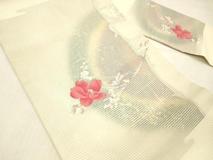 平和屋着物＊夏物 九寸名古屋帯 枝花文 銀糸 正絹 逸品 DABC8431cm