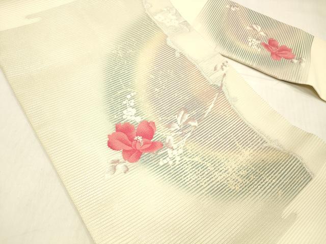 平和屋着物＊夏物 九寸名古屋帯 枝花文 銀糸 正絹 逸品 DABC8431cm