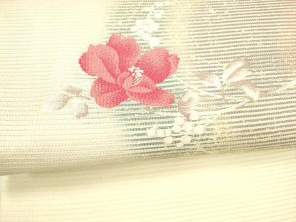 平和屋着物＊夏物 九寸名古屋帯 枝花文 銀糸 正絹 逸品 DABC8431cm
