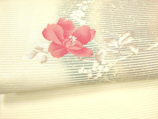 平和屋着物＊夏物 九寸名古屋帯 枝花文 銀糸 正絹 逸品 DABC8431cm