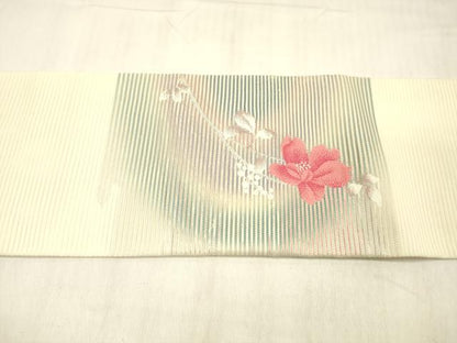 平和屋着物＊夏物 九寸名古屋帯 枝花文 銀糸 正絹 逸品 DABC8431cm