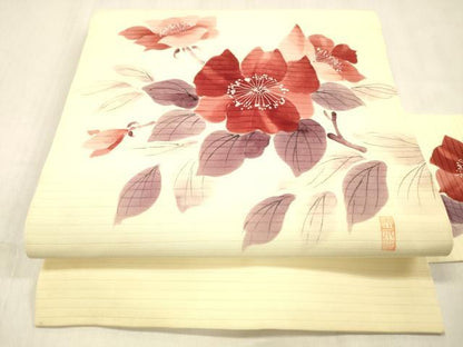 平和屋着物＊夏物 九寸名古屋帯 作家物 手描き 枝花文 DABC8432cm