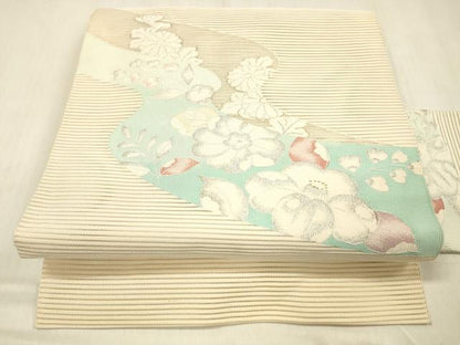 平和屋着物＊夏物 絽綴れ 八寸名古屋帯 辻が花 銀糸 正絹 逸品 DABC8433cm