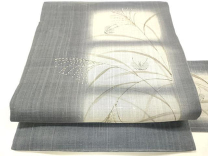 平和屋着物＊夏物 九寸名古屋帯 夏虫草葉文 金彩 麻 逸品 DABC8434cm