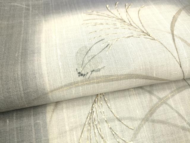 平和屋着物＊夏物 九寸名古屋帯 夏虫草葉文 金彩 麻 逸品 DABC8434cm