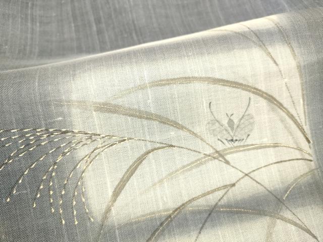 平和屋着物＊夏物 九寸名古屋帯 夏虫草葉文 金彩 麻 逸品 DABC8434cm