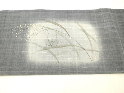 平和屋着物＊夏物 九寸名古屋帯 夏虫草葉文 金彩 麻 逸品 DABC8434cm