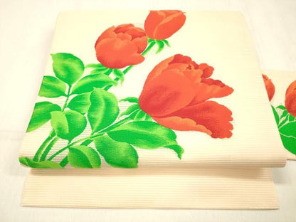 平和屋着物＊夏物 九寸名古屋帯 草花文 正絹 逸品 DABC8435cm