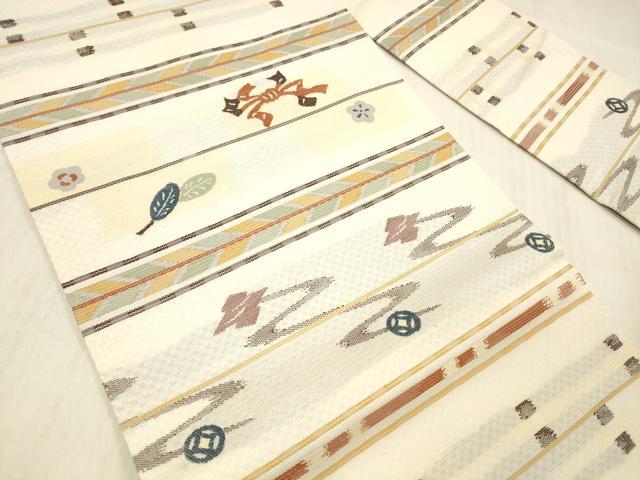 平和屋着物＊夏物 九寸名古屋帯 横段結び紐草花文 正絹 逸品 DABC8436cm