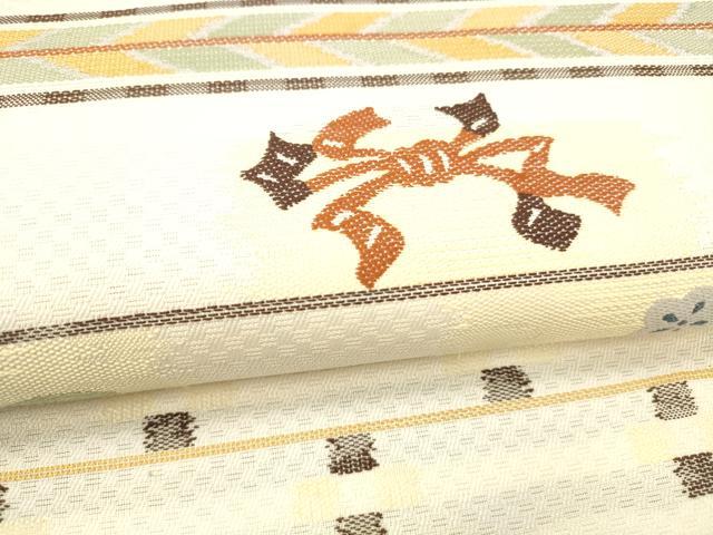 平和屋着物＊夏物 九寸名古屋帯 横段結び紐草花文 正絹 逸品 DABC8436cm
