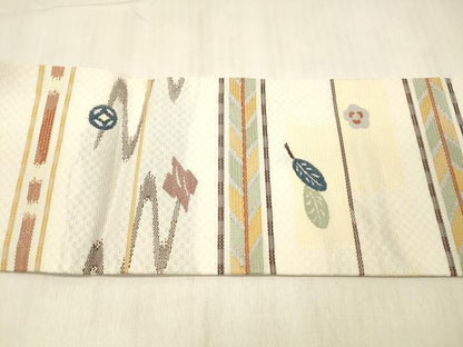 平和屋着物＊夏物 九寸名古屋帯 横段結び紐草花文 正絹 逸品 DABC8436cm