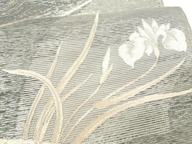 平和屋着物＊夏物 六通柄袋帯 地紙草花文 銀糸 正絹 逸品 DABC8438cm
