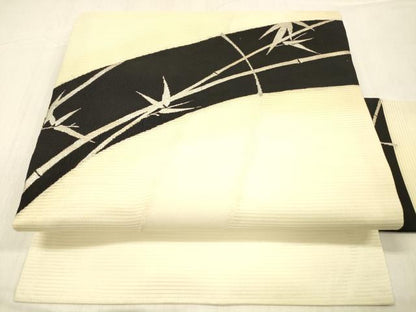 平和屋着物＊夏物 九寸名古屋帯 笹竹文 銀糸 正絹 逸品 DABC8440cm