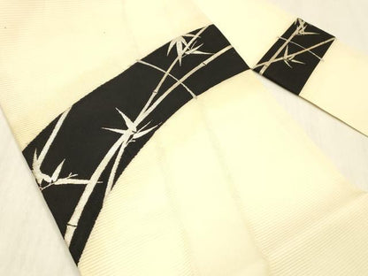平和屋着物＊夏物 九寸名古屋帯 笹竹文 銀糸 正絹 逸品 DABC8440cm