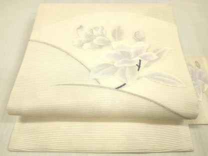 平和屋着物＊夏物 九寸名古屋帯 草花文 銀糸 正絹 逸品 DABC8441cm