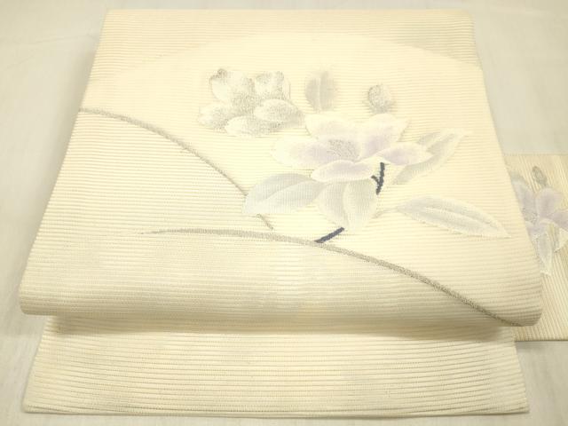 平和屋着物＊夏物 九寸名古屋帯 草花文 銀糸 正絹 逸品 DABC8441cm