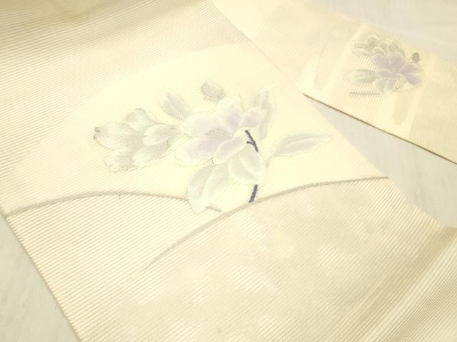 平和屋着物＊夏物 九寸名古屋帯 草花文 銀糸 正絹 逸品 DABC8441cm