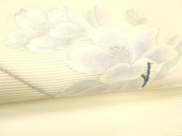 平和屋着物＊夏物 九寸名古屋帯 草花文 銀糸 正絹 逸品 DABC8441cm