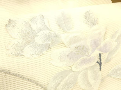 平和屋着物＊夏物 九寸名古屋帯 草花文 銀糸 正絹 逸品 DABC8441cm