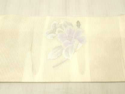 平和屋着物＊夏物 九寸名古屋帯 草花文 銀糸 正絹 逸品 DABC8441cm