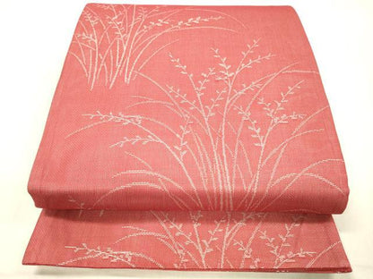 平和屋着物＊夏物 六通柄袋帯 草葉文 銀糸 正絹 逸品 DABC8442cm