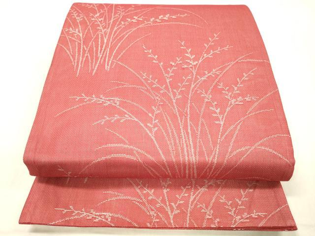 平和屋着物＊夏物 六通柄袋帯 草葉文 銀糸 正絹 逸品 DABC8442cm