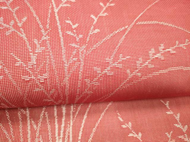 平和屋着物＊夏物 六通柄袋帯 草葉文 銀糸 正絹 逸品 DABC8442cm